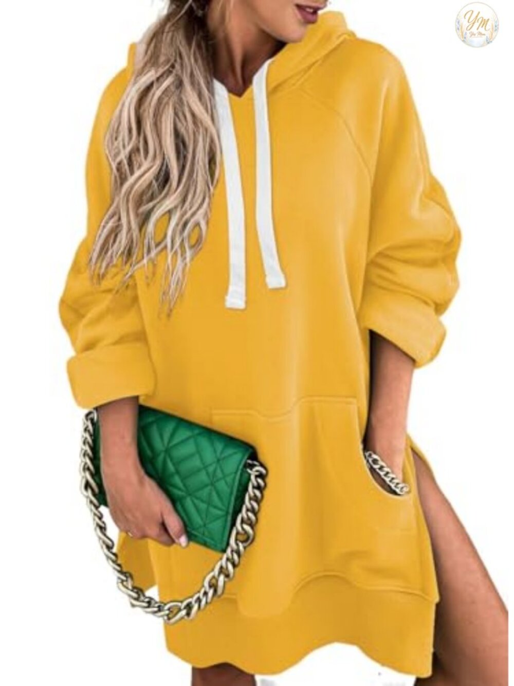 Women's Oversized Hoodie Dress Split Hem Drawstring Long Sleeve Kangaroo Pocket